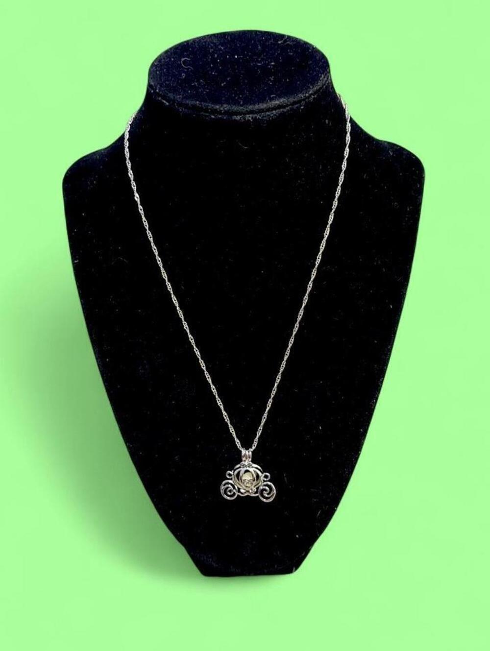 Silver-tone Pumpkin Carriage Necklace with Chain